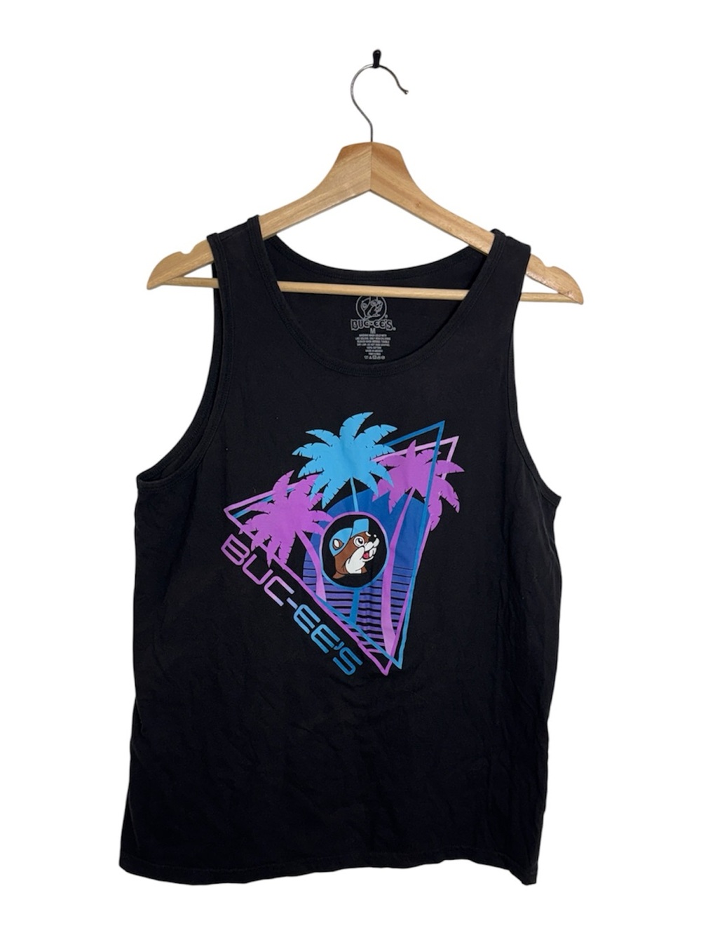Buc-ee’s Retro Neon Palm Tree Beaver Graphic Tank Top Black Size M